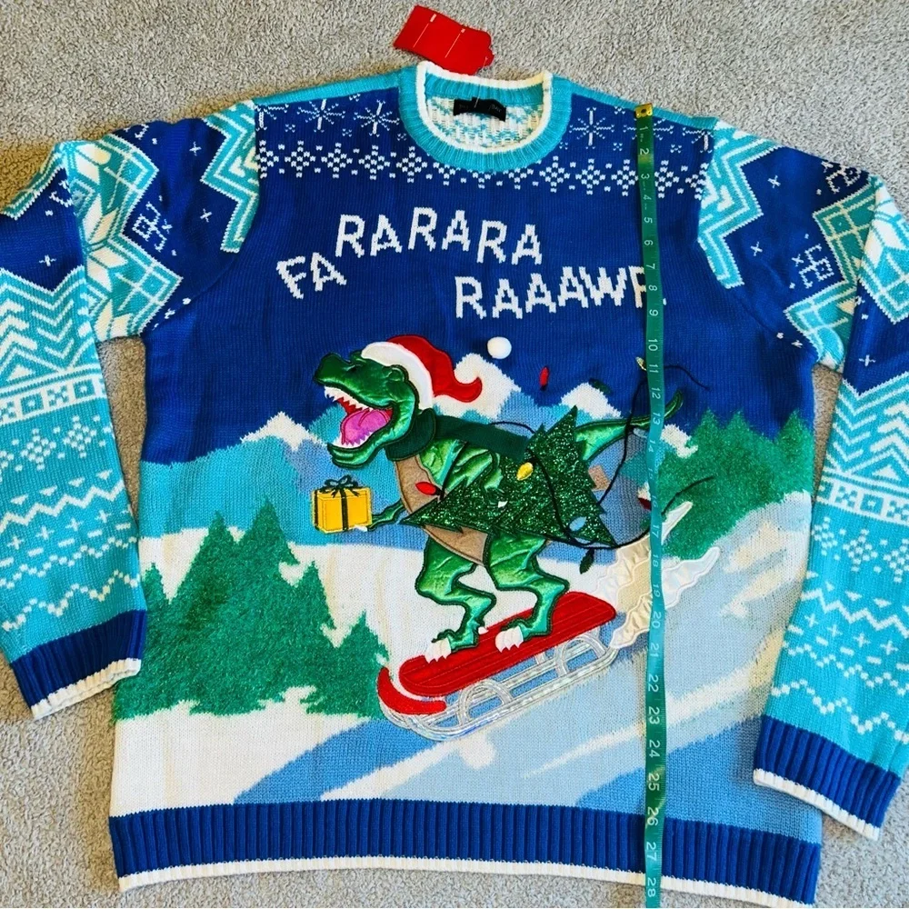 Men's Blue Dinosaur Holiday Sweater